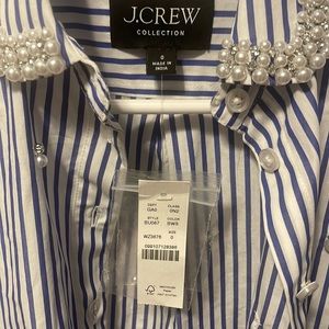 J. Crew Collection Cropped Short-Sleeve in Stripe with Pearl/Rhinestone Details